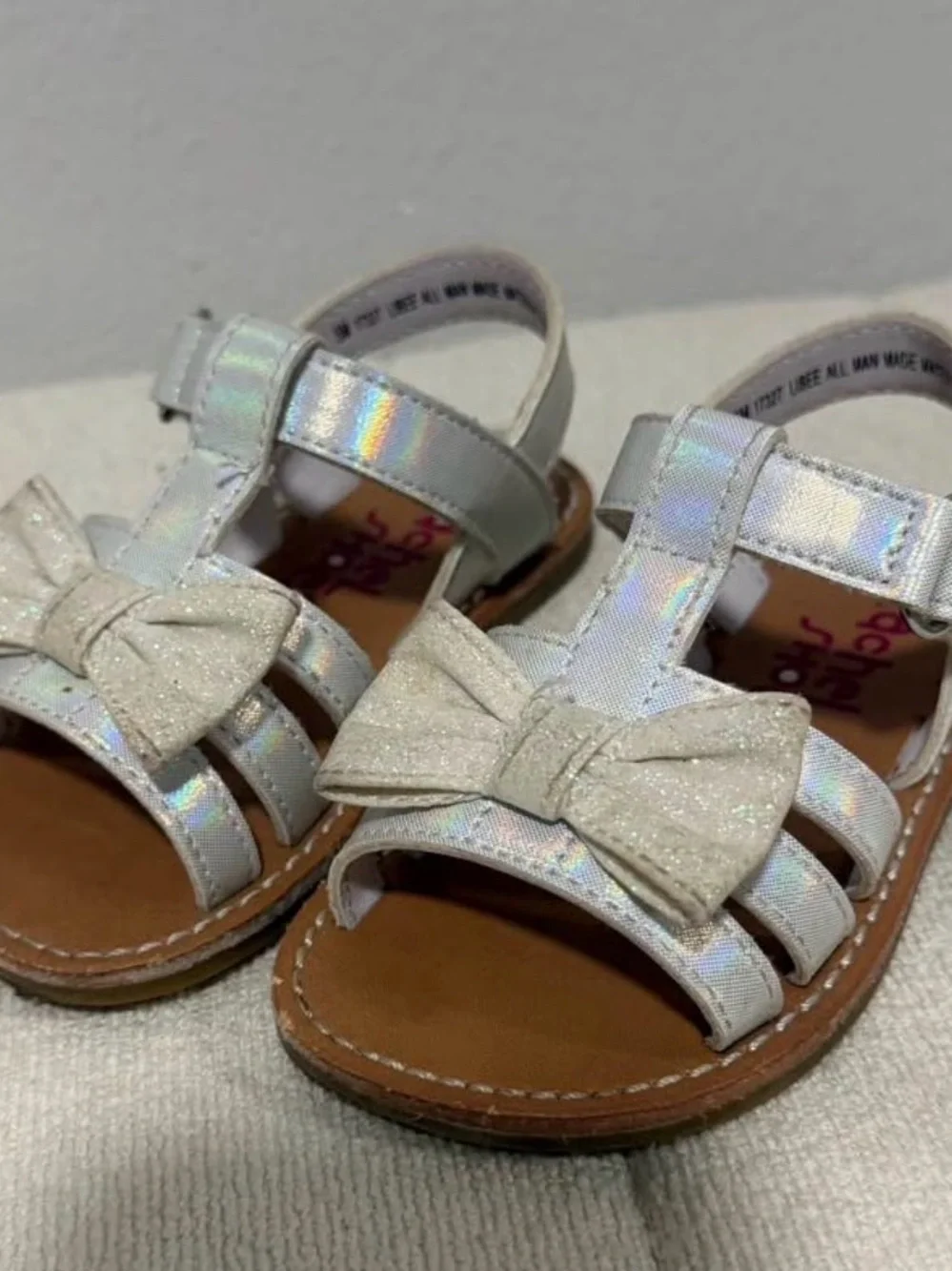 Rachel Shoes Girls' Iridescent Silver Bow Sandals